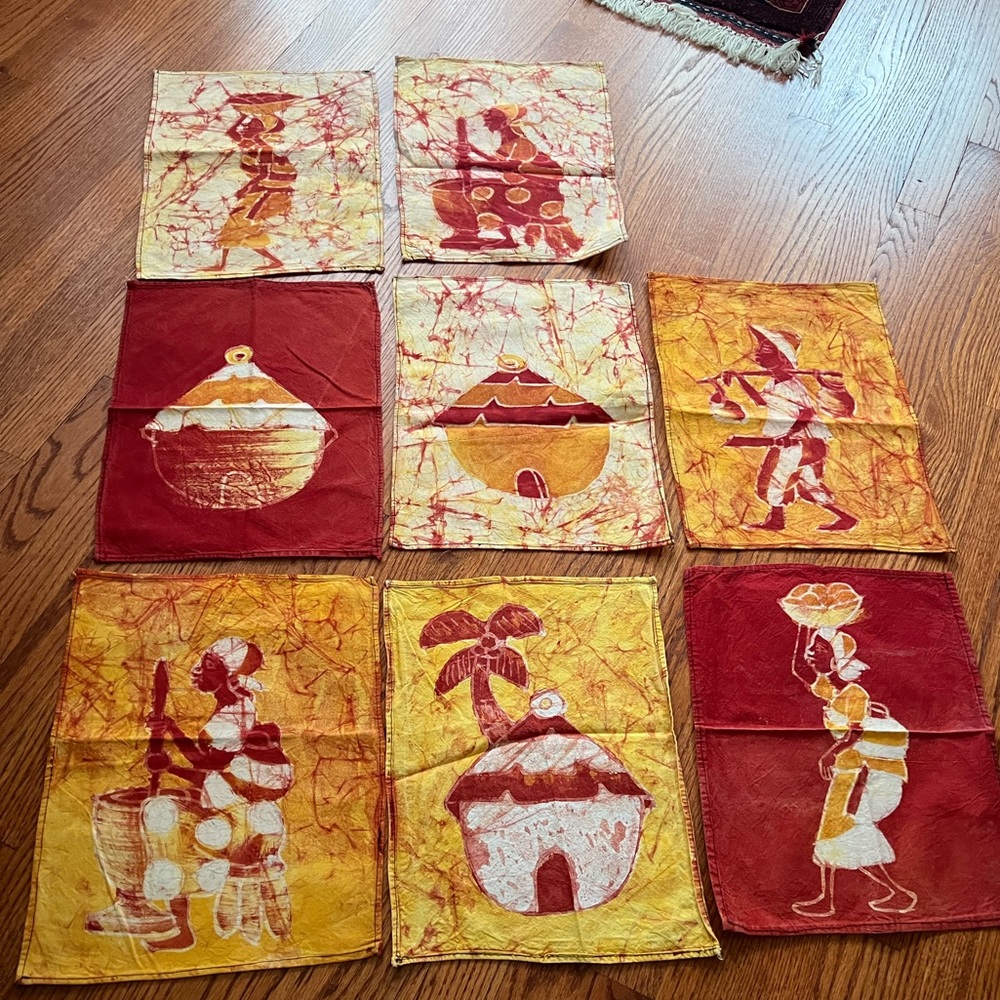 NWOT handmade, hand painted set of 8 napkins with assorted  design from …